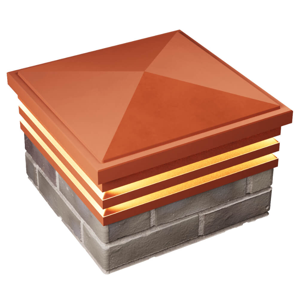 Колпак Zking Бона ХайТек Красный на столб 1.5х1.5 кирпича (385х385мм) с подсветкой в Мурманске фото