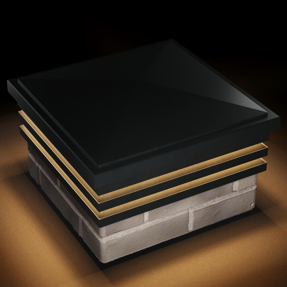 Колпак Zking Бона ХайТек Черный на столб 1.5х1.5 кирпича (385х385мм) с подсветкой в Мурманске фото