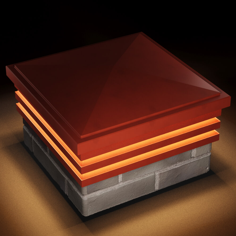 Колпак Zking Бона ХайТек Красный на столб 1.5х1.5 кирпича (385х385мм) с подсветкой в Мурманске фото