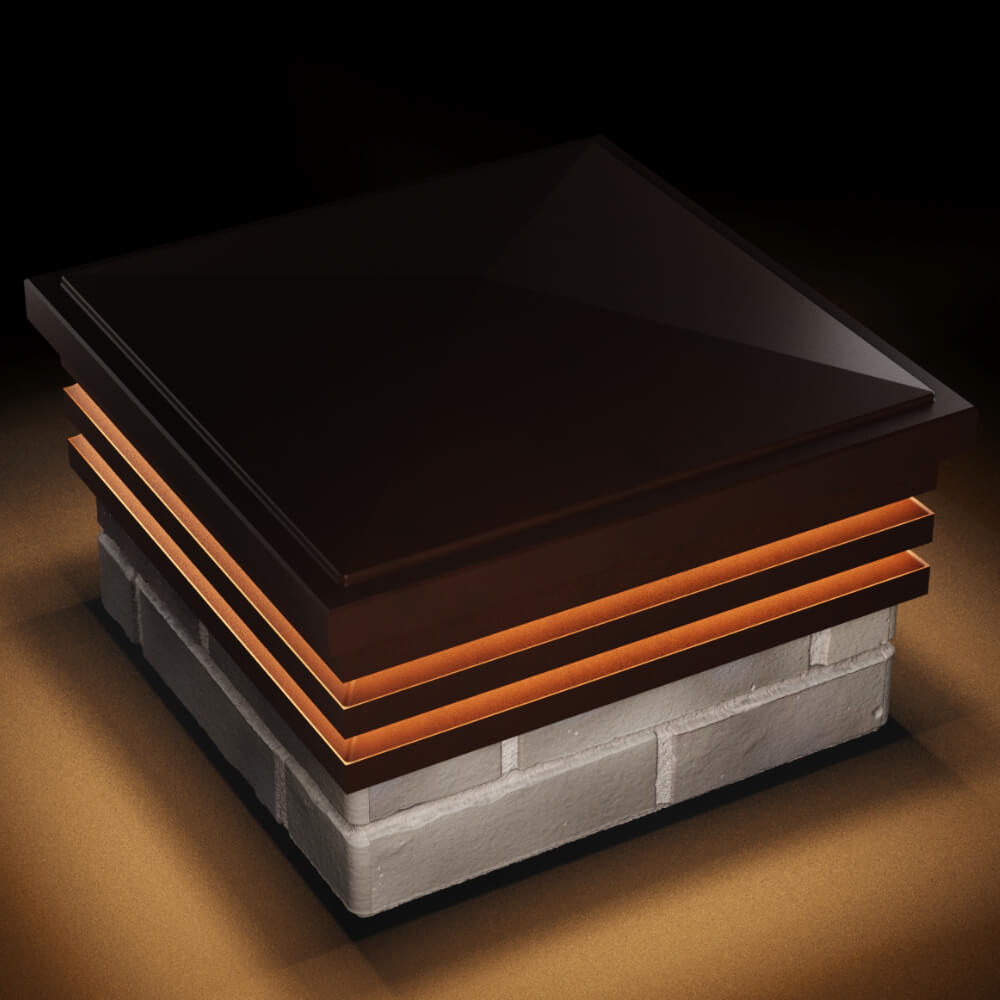 Колпак Zking Бона ХайТек Коричневый на столб 1.5х1.5 кирпича (385х385мм) с подсветкой в Мурманске фото