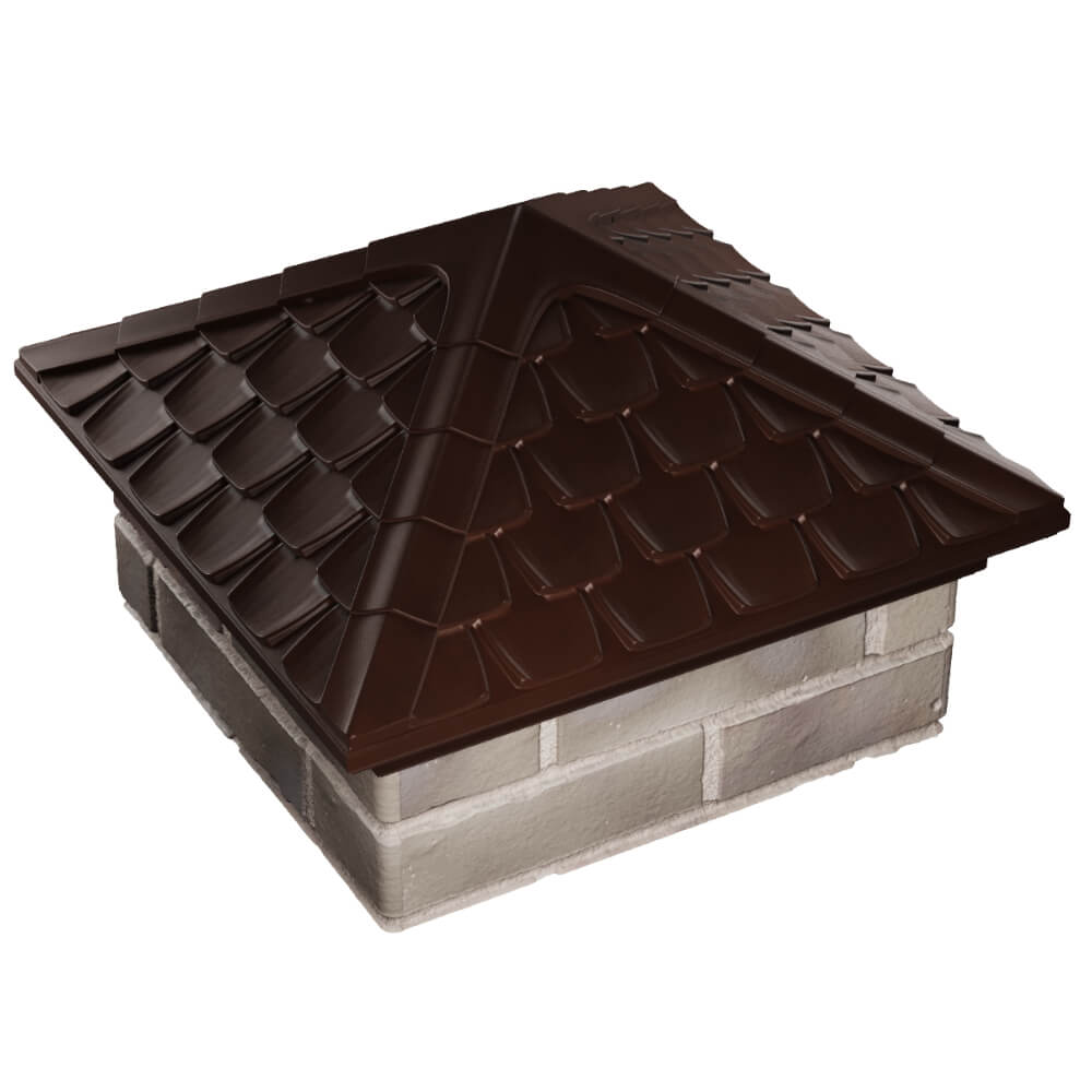 Колпак Zking Эльбрус Коричневый на столб 1.5х1.5 кирпича (385х385мм) в Мурманске фото