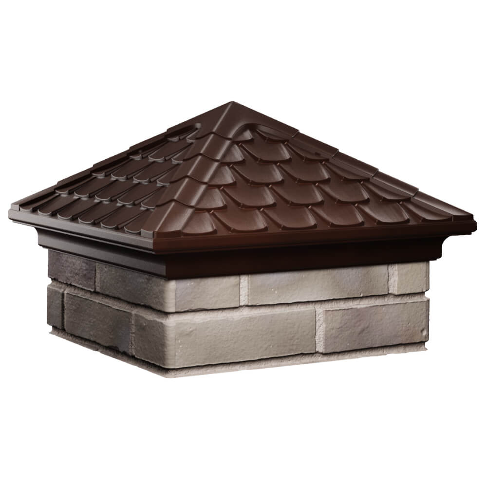 Колпак Zking Эльбрус Коричневый на столб 1.5х1.5 кирпича (385х385мм) в Мурманске фото